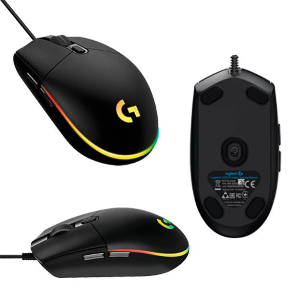 Diseño del mouse Logitech G203 y efecto de iluminación LIGHTSYNC RGB